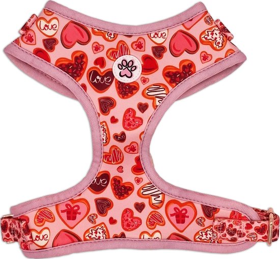 Hondentuigje - Zacht Tuigje / Honden Harnas - Roze - Rood - Hartjes - Love at First Bark - Paw My God! - Maat L