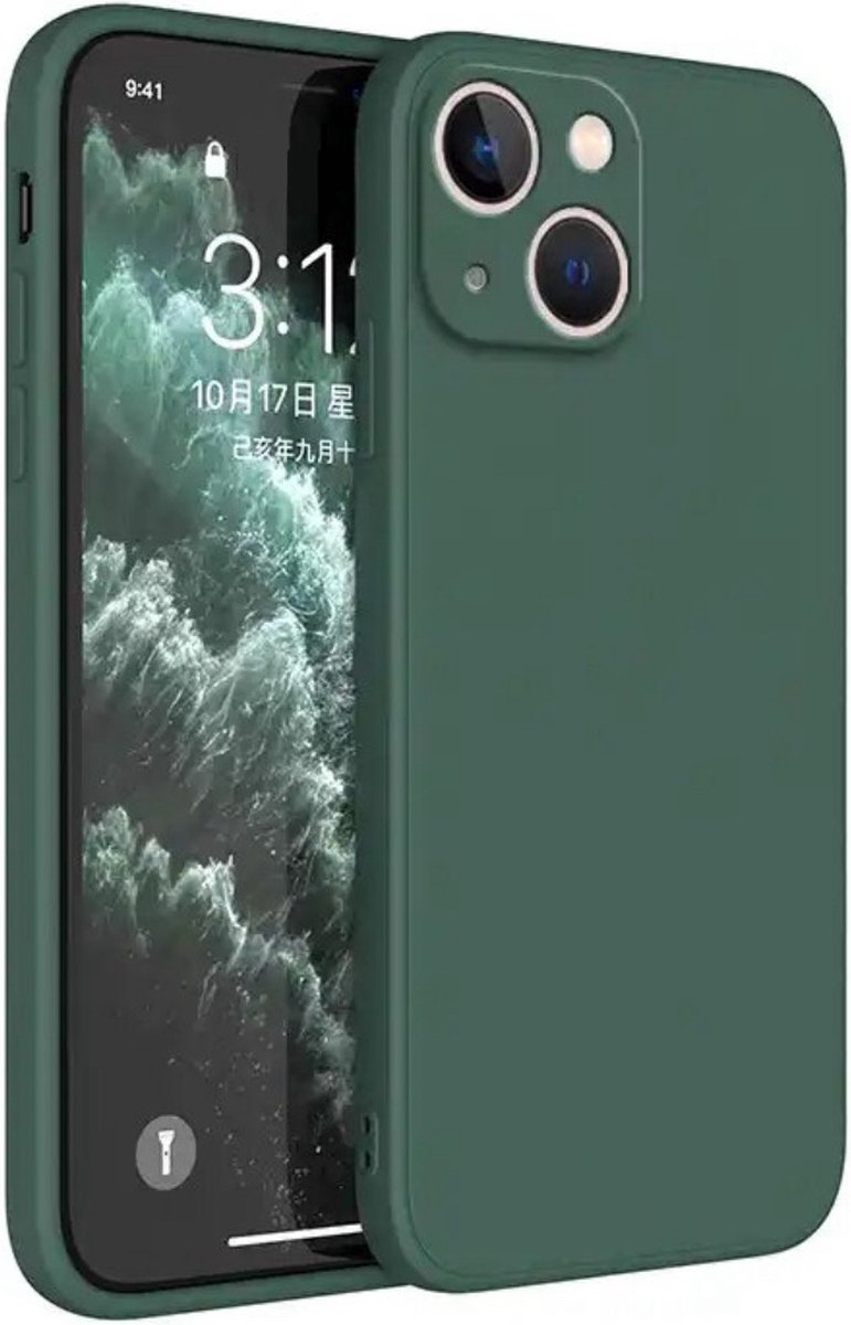 iPhone 15 Hoesje - Donkergroen - Siliconen Case - Back Cover - Telefoonhoesje - OXILO