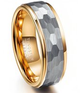 Wolfraam Ring Heren Goud kleurig met Gehamerd Staal - Tungsten Ring - Zeer Zwaar - Ringen Mannen - Cadeau voor Man - Mannen Cadeautjes