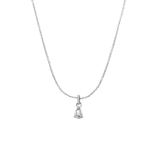 Lucardi Dames Zilveren ketting met hanger druppel zirkonia - Ketting - 925 Zilver - Zilverkleurig - 48 cm
