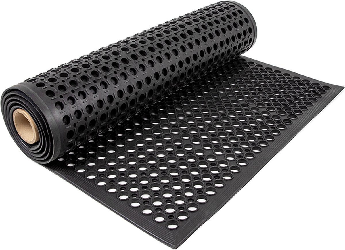 Rubbermagazijn - Rubber ringmat open bodem XXL met aflooprand - 446x90x1,2cm