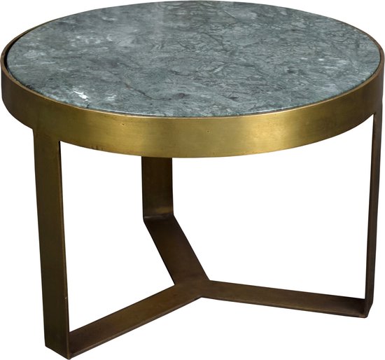 Marble - Bijzettafel - 50cm - marmer - gecoat staal - groen - goud - rond