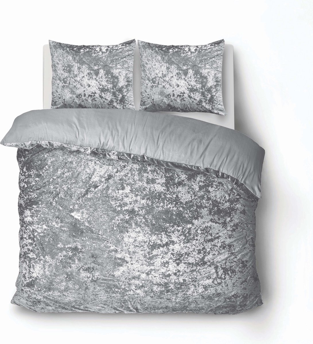 iSleep Dekbedovertrek Crushed Velvet - Litsjumeaux - 240x200/220 cm - Antraciet