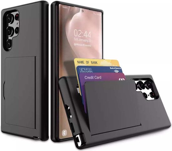 Smartphonica Samsung Galaxy S23 Ultra hoesje sterk TPU met pashouder - Zwart geschikt voor Samsung Galaxy S23 Ultra