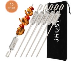 JHust BBQ Spiezen 10 Stuks met Schuifmechanisme - Kebab Spiezen - Spiezen BBQ - Vleesspiezen - BBQ Accesoires - BBQ - Kebab Grill - Barbecue accesoires - Barbecue Spiezen