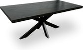 Combi Meubels - Eettafel - 220cm x 100cm - Mangohout - Visgraat - Rechthoekig - Zwart - Kruispoot