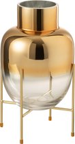 J-Line vaas Cylinder Op Voet - glas - transparant/goud - small