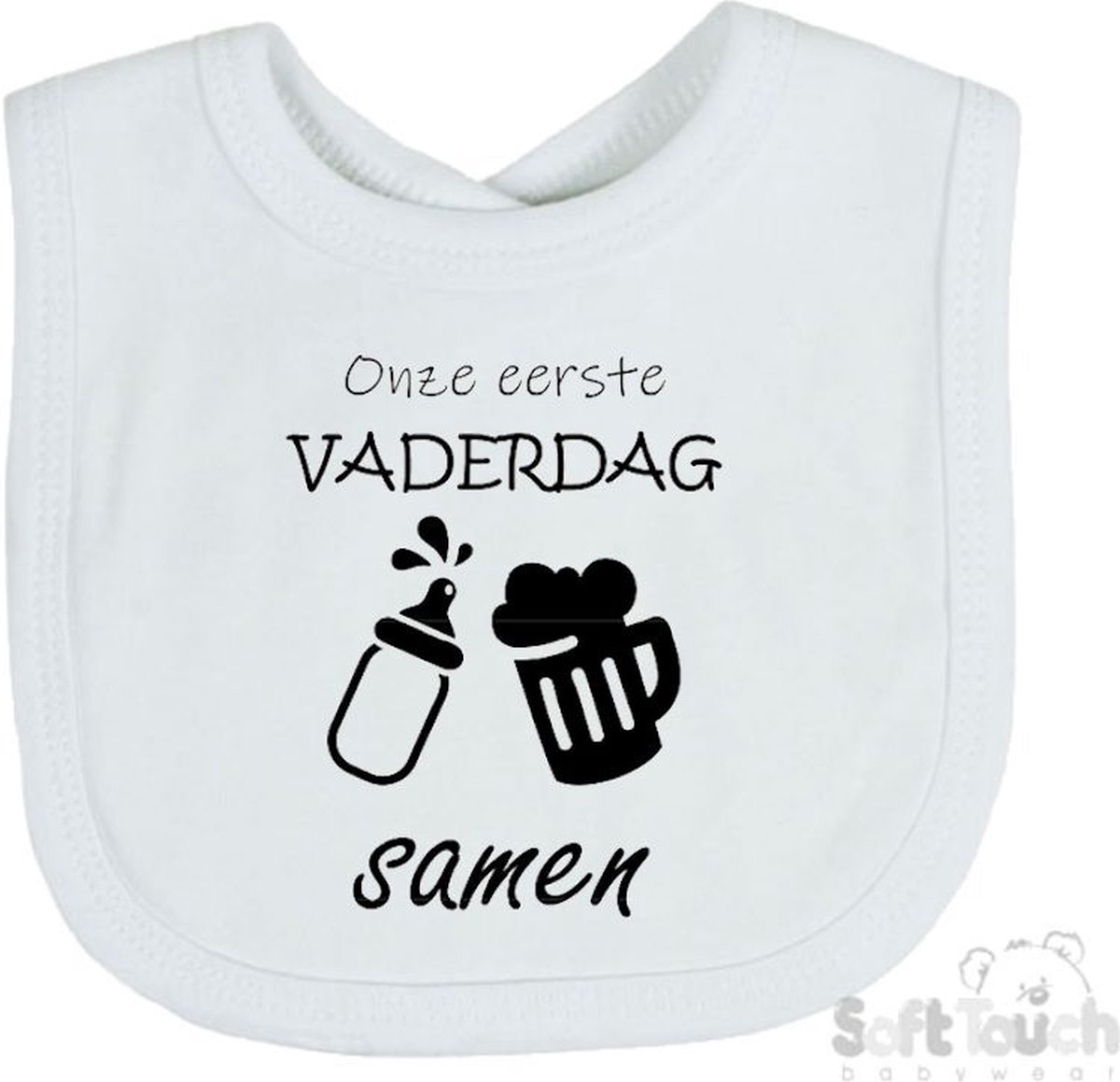 Goedkoopste Soft Touch Slabber Slabbetje Slab Onze eerste vaderdag samen Vaderdag Unisex Katoen Wit/zwart Maat 33x22 Cm