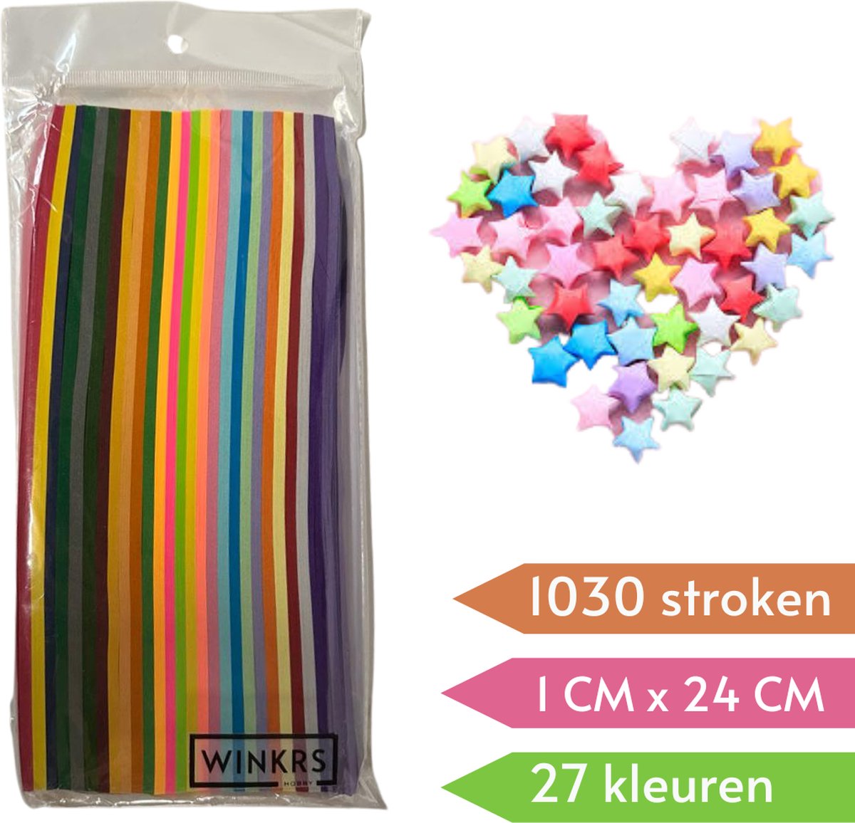 Geluksterren Vouwpapier - 1030 papierstroken - 27 kleuren - 1CMx24CM - Vouw Lucky Stars & Muizentrappetjes - Knutselpapier — afbeelding 5
