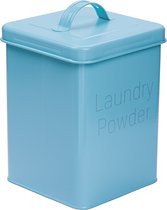 QUVIO Boîte à lessive - Boîte de rangement - Récipient pour lessive - Récipient de stockage - Avec couvercle - Blauw - Métal - 15,5 x 15,5 x 23,3 cm