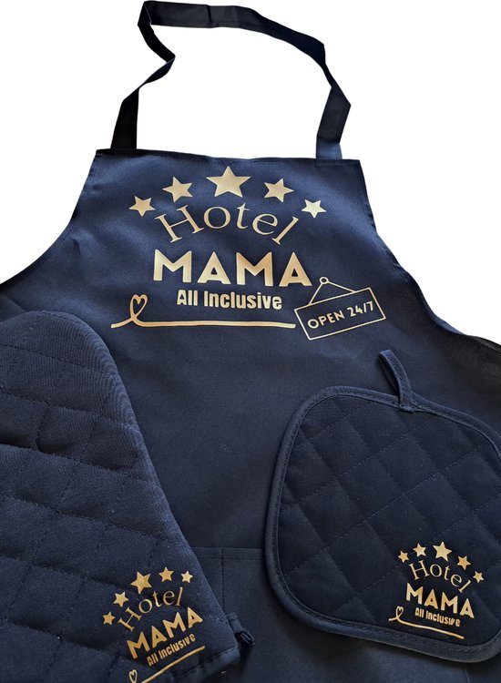 JEMIDI keukenset wasbaar - 1x ovenwant 2x pannenlappen 1x schort 1x vaatdoek - Oven en hittebestendige ovenwanten en onderzetters - Keuken accessoires