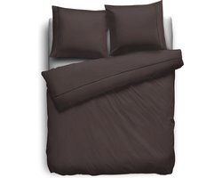Eleganzzz Dekbedovertrek Percal Katoen Uni - Met Bies - Brown - Dekbedovertrek 200x200/220cm - Dekbedovertrekken - Tweepersoons
