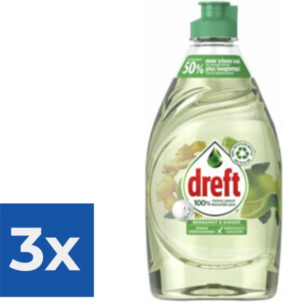 Dreft Naturals Afwasmiddel Bergamot & Ginger 370 ml - Voordeelverpakking 3 stuks