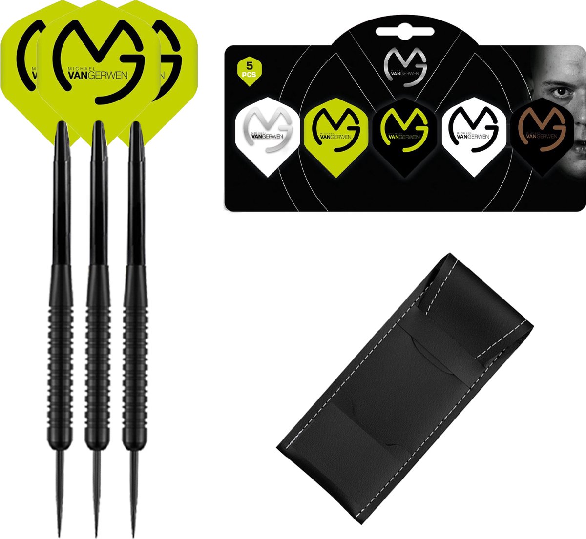 Michael van Gerwen Dartpijlen - Black - 23 gram - Multipack 5 Sets Dart Flights - Dart Shafts - Darts - Cadeau