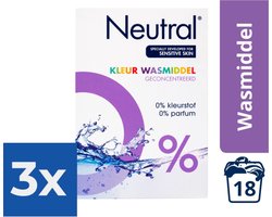 Neutral 0% Kleur Parfumvrij Waspoeder - 18 wasbeurten - 1-188 kg - Wasmiddel - Voordeelverpakking 3 stuks