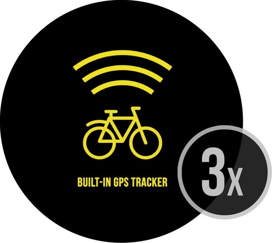 Fiets sticker | "Built-in GPS tracker" | ⌀ 4,5 cm | 3 stuks | Anti-diefstal | Dieven ontmoedigen | Ronde stickers | Opvallend | Zwart/ geel | Weerbestendig | Velo | Beveiliging | Fietsen