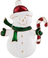 Sneeuwpop Kerst Broche Sierspeld 3.8 cm / 4.7 cm / Wit Rood Goudkleurig