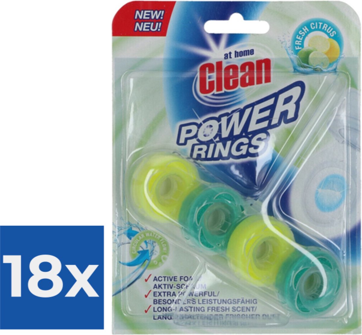 At Home Toiletblok Power Rings Fresh Citrus 40 gr - Voordeelverpakking 18 stuks