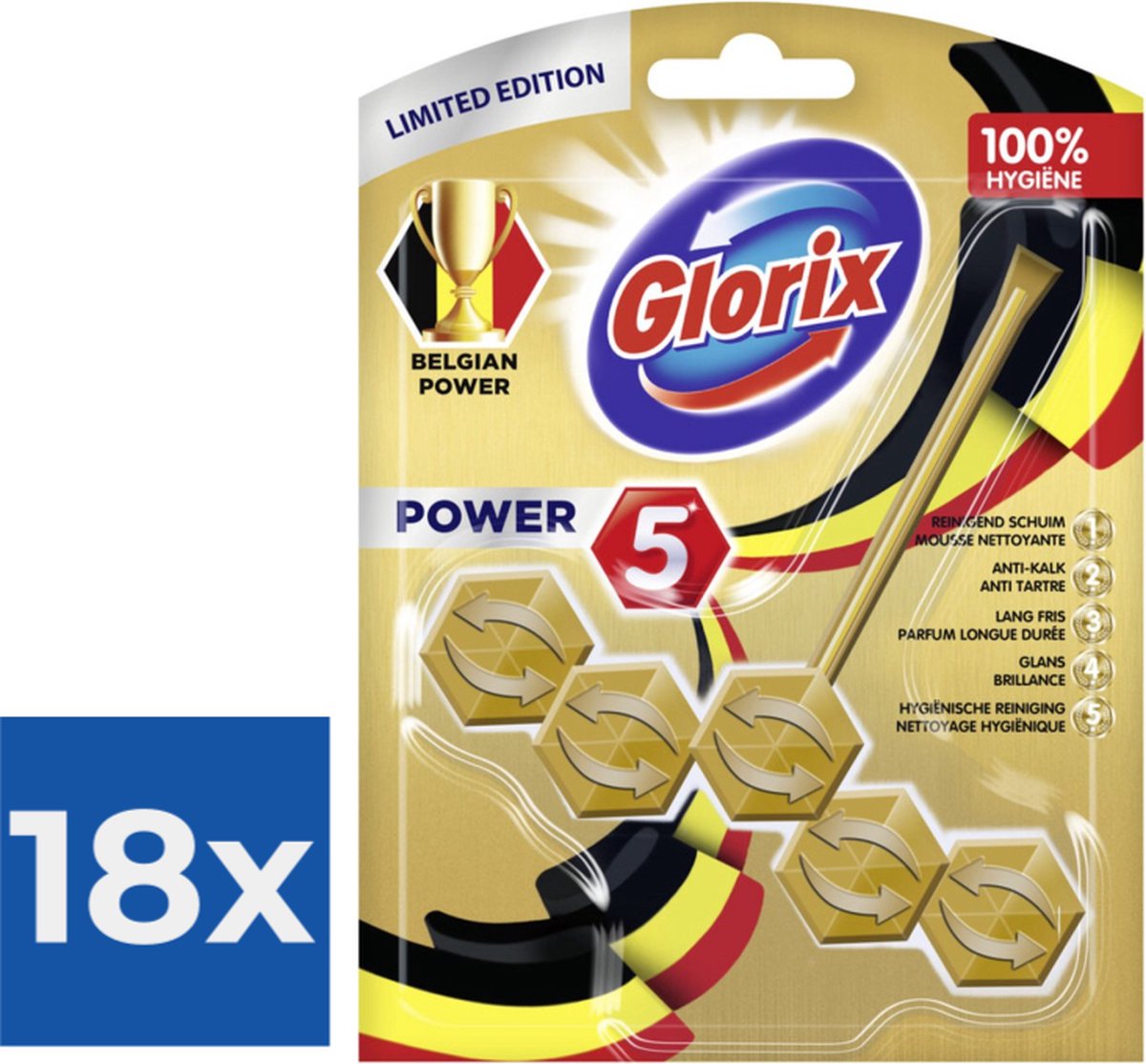 Glorix - Power 5 - Toiletblok - Gold & Fresh - Limited Edition - Langdurige Frisheid - Voordeelverpakking 18 stuks