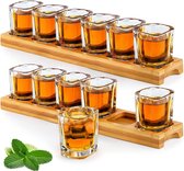 Set van shotglazen 60 ml Cocktailhouder 2 pakken en 12 shotglazen Drankserveerplank Organisator en helder kristallen glas voor het schieten van sterke drank zoals whisky, brandewijn, wodka, rum.