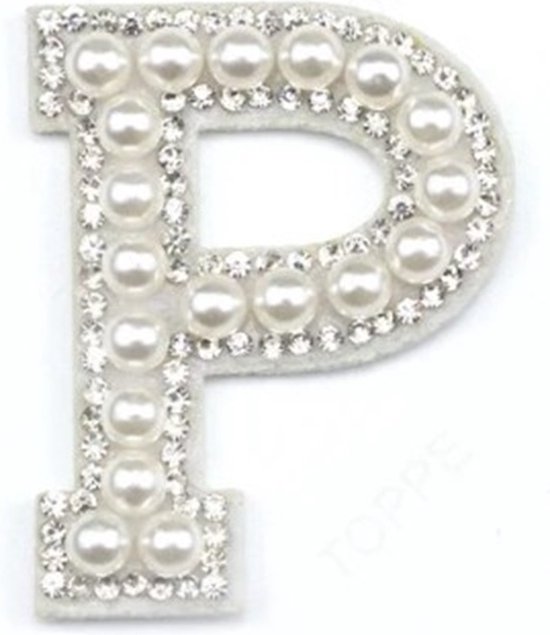 Strass Applicatie Alfabet Letter - 4,5 CM Hoog - A T/m Z - Letter U Wit Met Witte Parels En Stenen Niet Strijkbaar