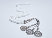 Tasbih 99 Kralen Natuursteen "Witte agaat" – Met tassel Metaal -Tasbeeh 8 mm diameter van de korrel - Model8- Een cadeau voor Moederdag en Vaderdag