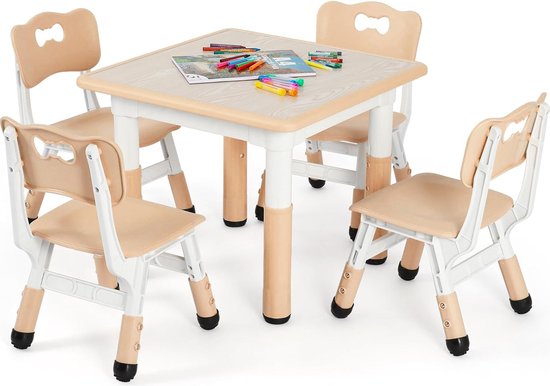 Table pour Enfant avec 4 Chaises, Ensemble de Table pour Enfants réglable  en Hauteur, Meubles en Plastique pour garçons et Filles à partir de 2 Ans