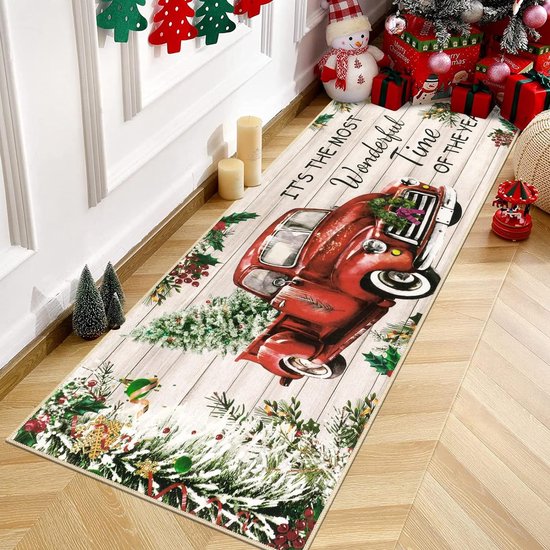 Kerst deurmat van kokos (25 x 75 cm) Multicolor Kerstslinger - Kerstdecoratie voor de woning