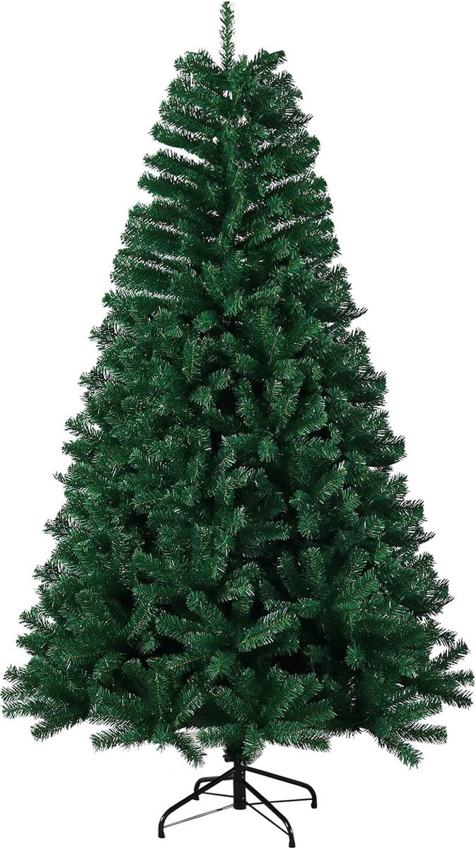 Kunstmatige kerstboom, 180 cm PVC kerstboom met 1300 takken en snel monteerbaar inklapbaar paraplu-systeem, vlamvertragend, levensecht, nep kerstboom met metalen kerstboomstandaard.