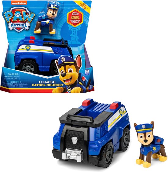 PAW Patrol, Voiture de police de Chase avec figurine à collectionner, pour  les enfants à partir de 3 ans 