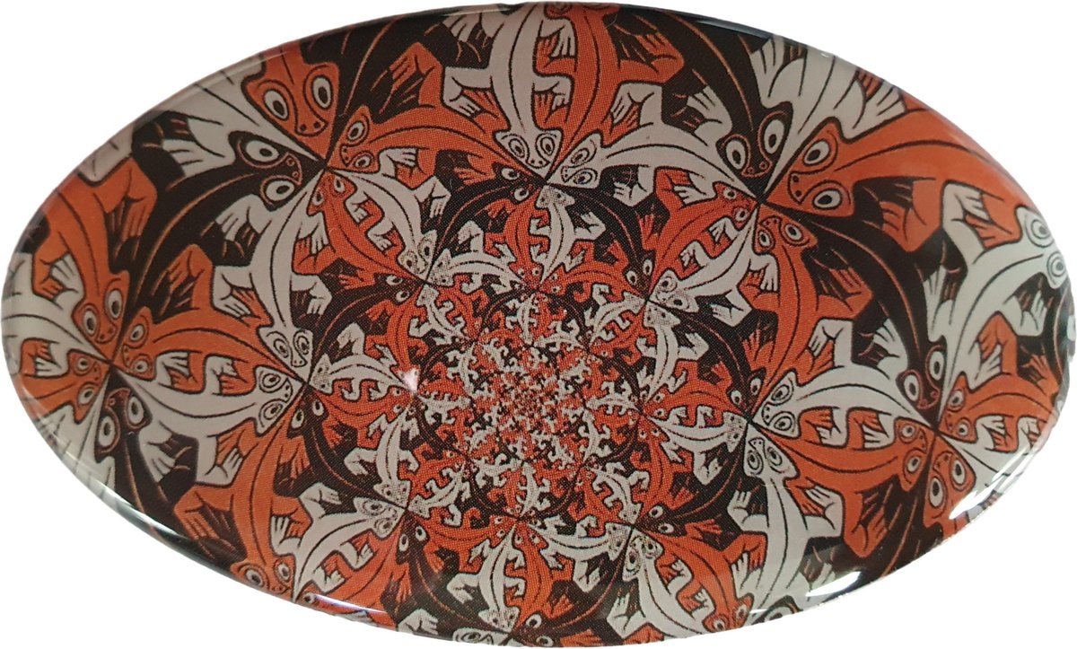 Zeeuws Meisje- Haarspeld Haarclip afbeelding M.C. ESCHER kikkers groter en groter ,met duurzame kwaliteit made in France speld 8 cm
