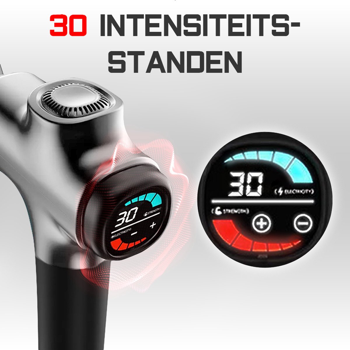 Afbeelding 3 van TheBestU - Massage Gun - Sport - Relax - Massage Apparaat - Spierherstel - Blessures - Professioneel - Massage Pistool - 6 Opzetstukken - Luxe Koffer - 30 Snelheden - Draadloos - Jong en Oud - Zwart en Grijs - Kado - Cadeau - Zomer - Winter