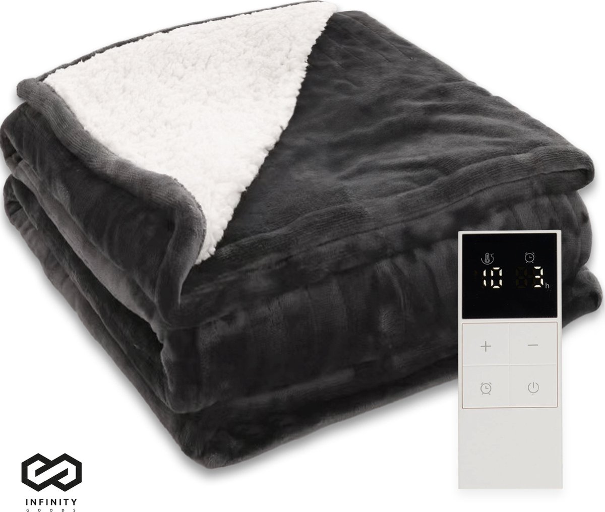 Infinity Goods Elektrische Deken - Warmtedeken - 1-Persoons - 160 x 130 cm - Met Timer - Bovendeken - Fleece - Antraciet