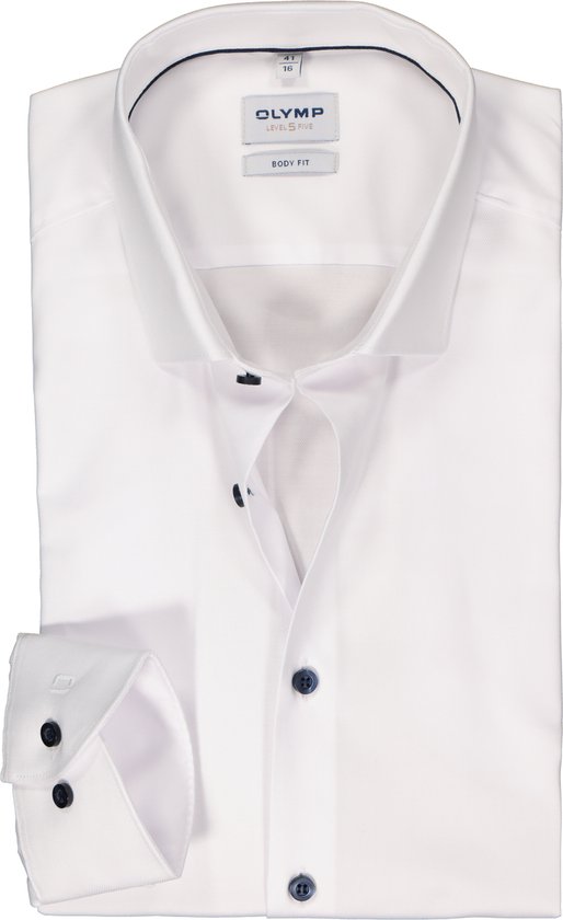 OLYMP Level 5 body fit overhemd - twill - wit - Strijkvriendelijk - Boordmaat: