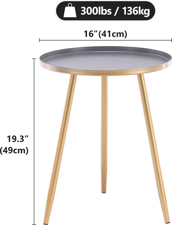 Bijzettafel Metalen Woonkamertafel Gouden Ronde Salontafel Kleine Slaapbanktafel Moderne Decoratieve Tafel Salontafel Stalen Buis Statief Diameter 40,5 cm x 50 cm