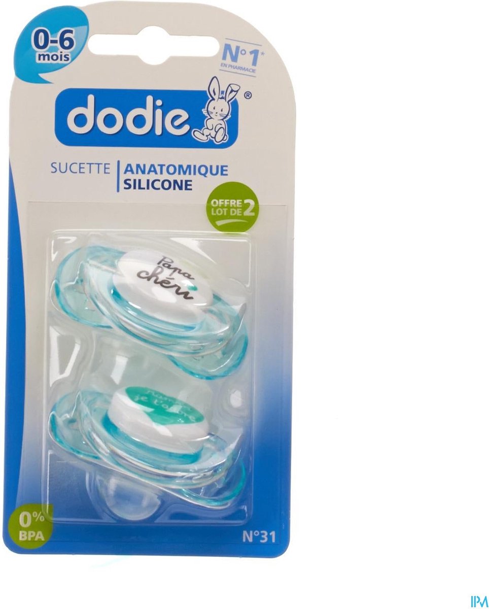 Dodie sucette anatomique 0-6 mois silicone lot de 2 : Maman je t'adore et  Papa chéri