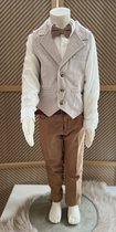 luxe jongens kostuum-kinderpak- kinderkostuum-3 delige set -crème witte hemd, beige vest en camel broek, camel vlinderstrik-bruidsjonkers-bruiloft-feest-verjaardag-communie-fotoshoot- 9 jaar