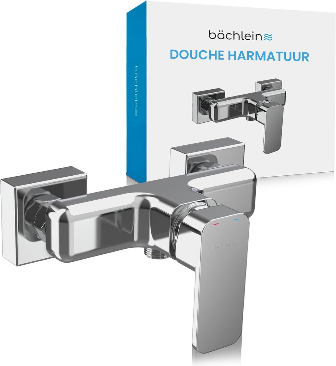 Bächlein Universele Douchekraan in Hoekig Design - Complete Mengkraan Set inclusief alle Accessoires - Eenhendel Douche Kraan Chroom - Vierkant
