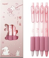 Ainy Sakura Pen met zachte kussengrip - set van 4 stuks zwarte pennen voor kinderen en volwassenen - kawaii balpen | middelbare schoolspullen balpennen