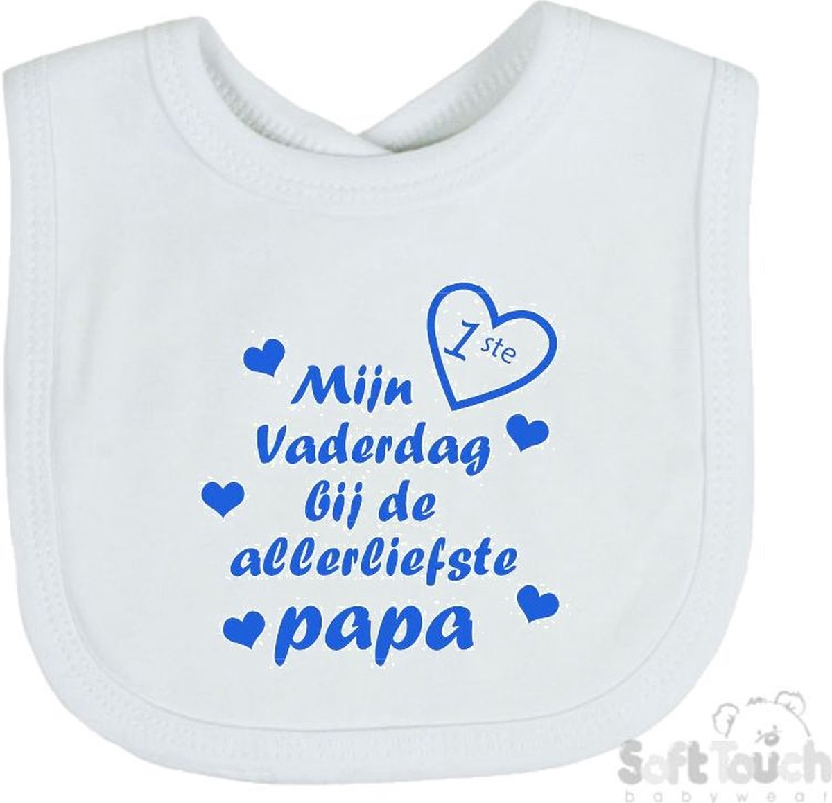 Goedkoopste Soft Touch Slabber Slabbetje Slab Mijn 1ste vaderdag bij de allerliefste papa Vaderdag Unisex Katoen Wit/blauw Maat 33x22 Cm