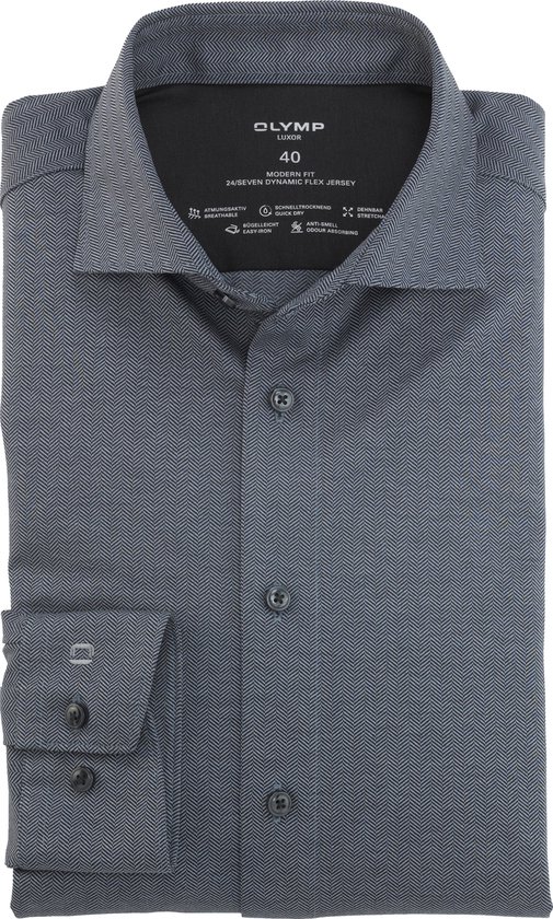 Chemise OLYMP Luxor 24/7 modern fit - jersey - design anthracite - Repassage facile - Taille de col : 40