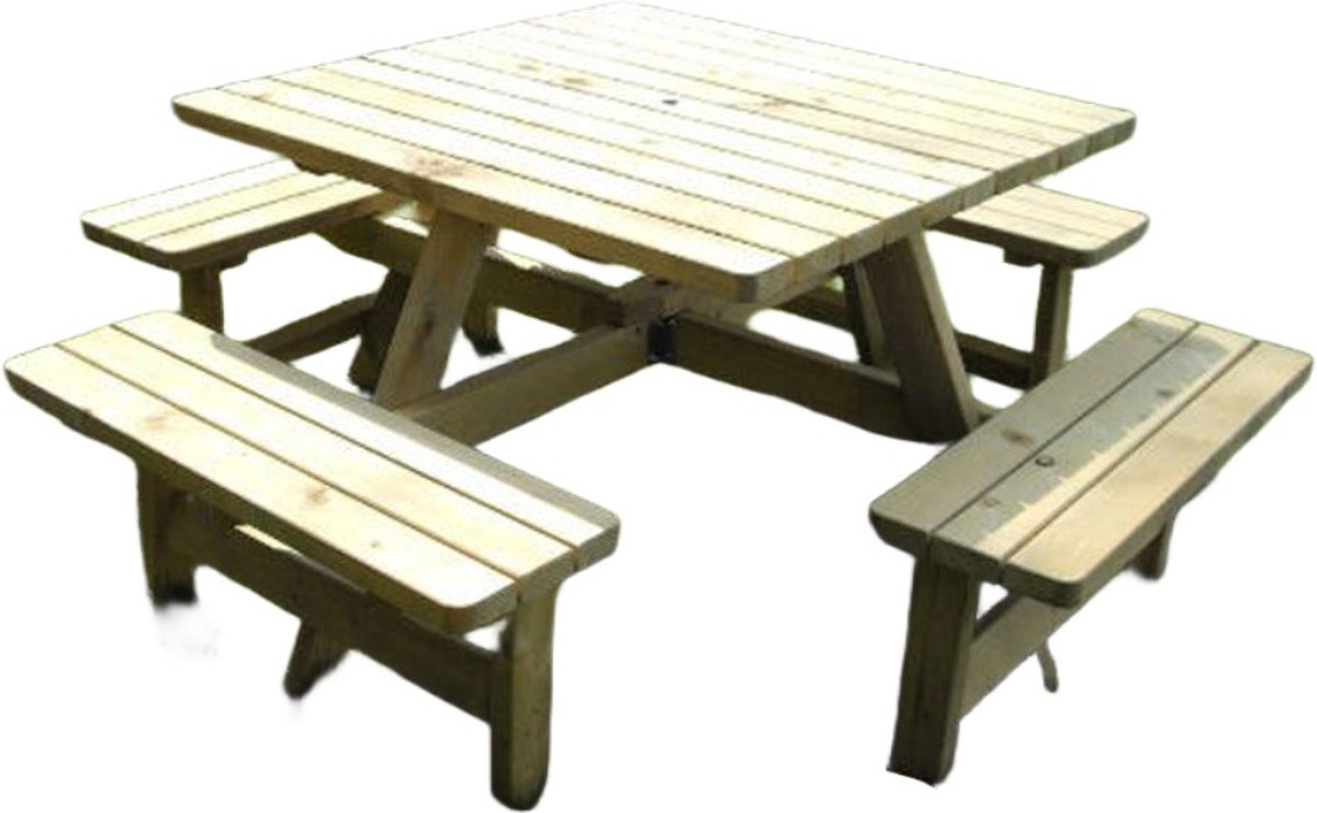 Rockwood® 6x Picknicktafel Vierkant Hardhout 1.30m Naturel