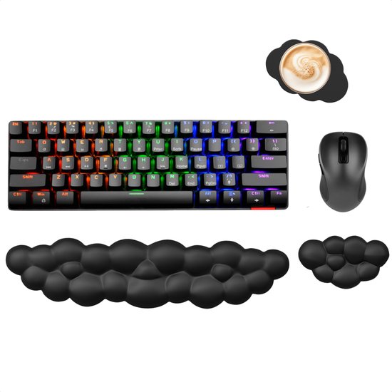 VAGAU Premium toetsenbord polssteun en muismat polsondersteuning, ergonomische traagschuim set voor kantoor, laptop, Mac, computer en gaming, duurzaam, comfortabel typen en polspijn (2 stuks