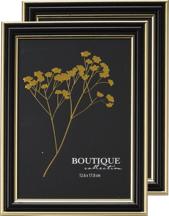 H&S Collection Fotolijstje voor een foto van 12,5 x 18 cm - 2x - zwart/goud - luxe uitstraling
