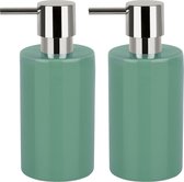 Spirella zeeppompje/dispenser Sienna - 2x - glans salie groen - porselein - 16 x 7 cm - 300 ml
