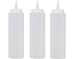 Doseerfles/knijpfles met schenktuit - 5x - transparant - kunststof - 400 ml/40 cl/0,4 liter