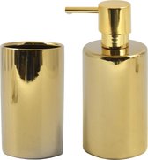 Spirella Ensemble d'accessoires de salle de bain - distributeur de savon/tasse - porcelaine - or - Aspect Luxe