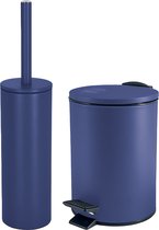 Spirella Badkamer/toilet accessoires set - WC-borstel en pedaalemmer 3L - metaal - blauw