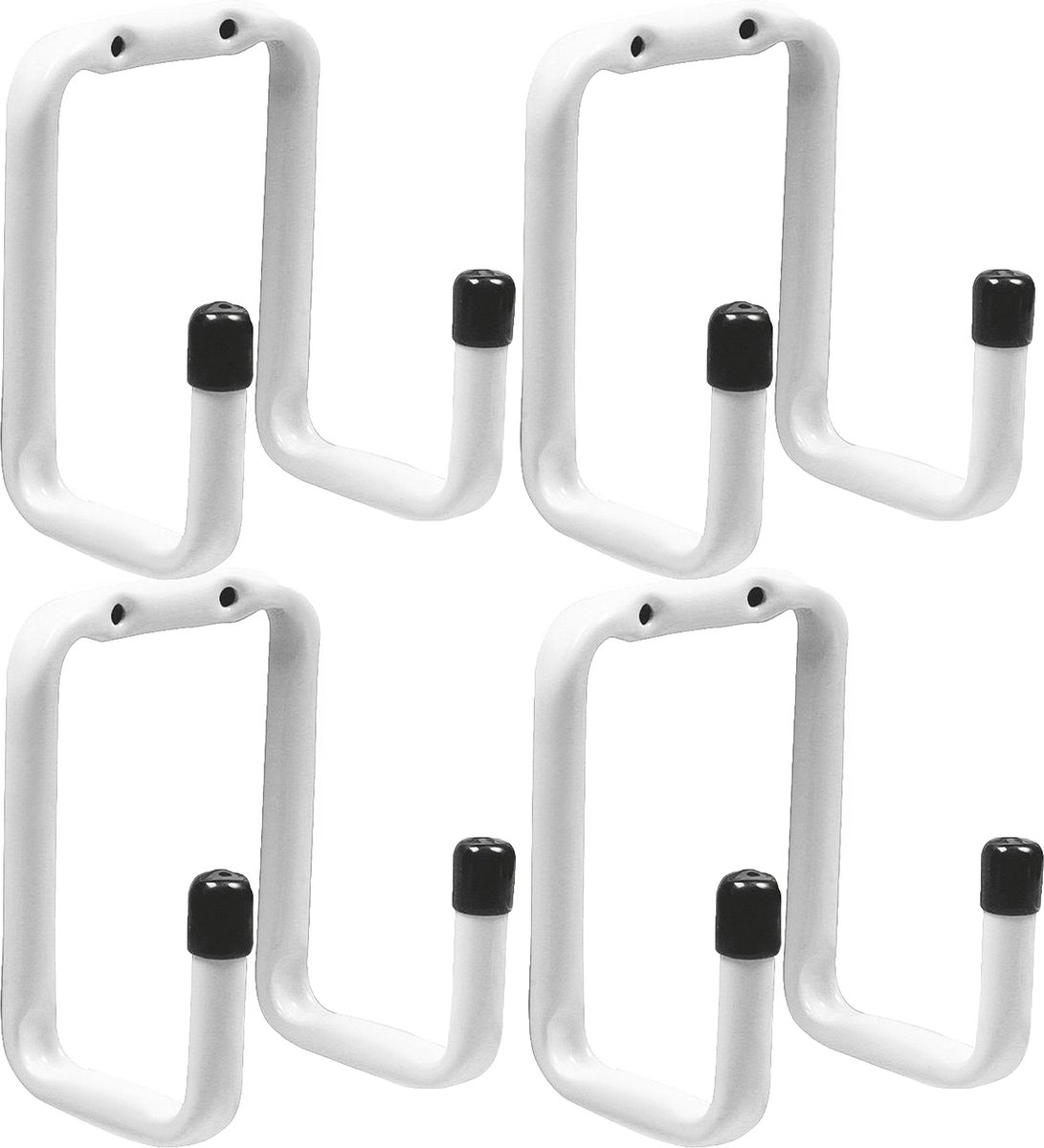 Amig Garage/zolder gereedschap wand/muur ophanghaken - 4x - metaal - wit - H12 cm x B7.5 cm