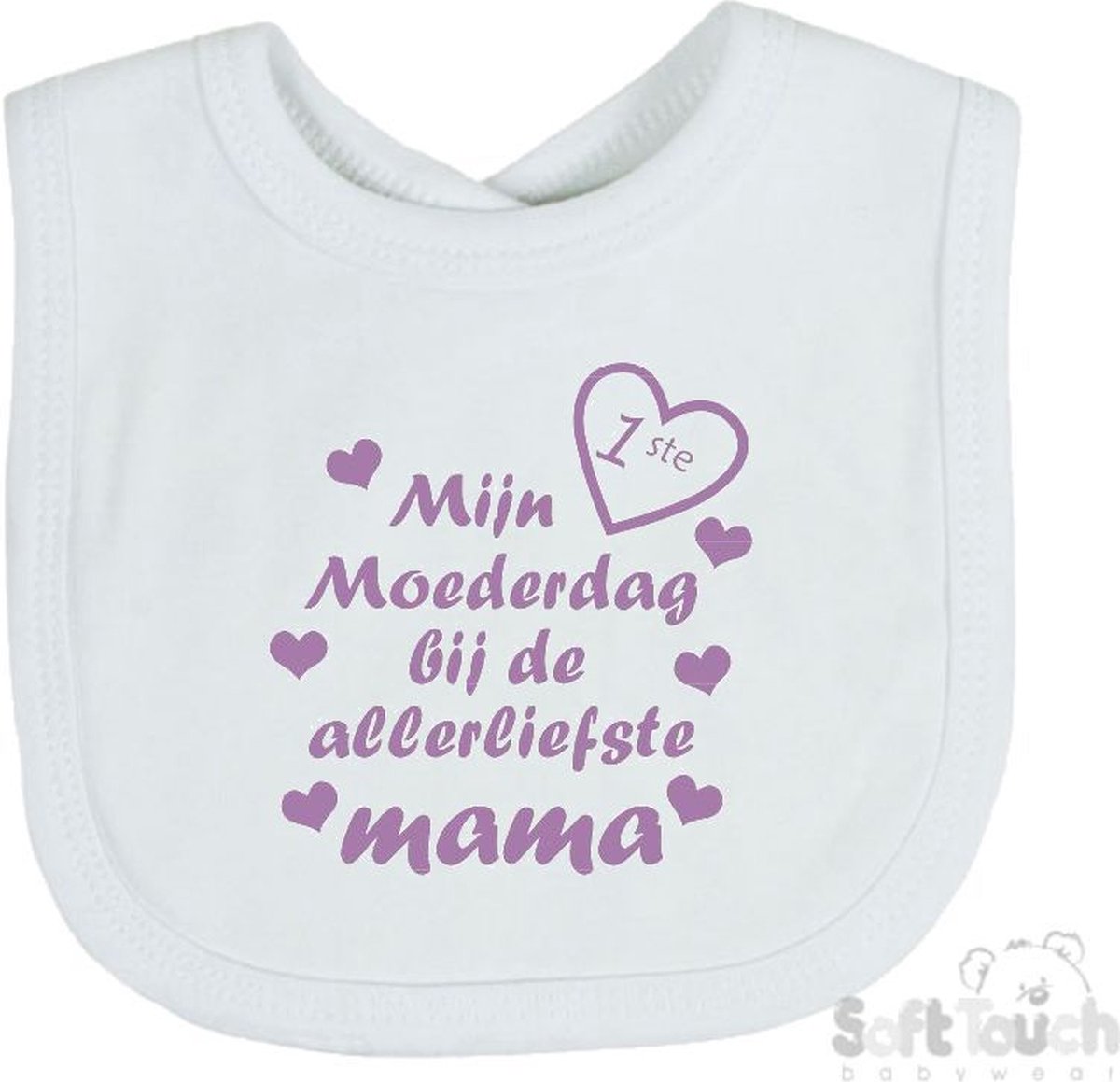 Goedkoopste Soft Touch Slabber Slabbetje Slab Mijn 1ste moederdag met de allerliefste mama Moederdag Unisex Katoen Wit/lila Maat 33x22 Cm